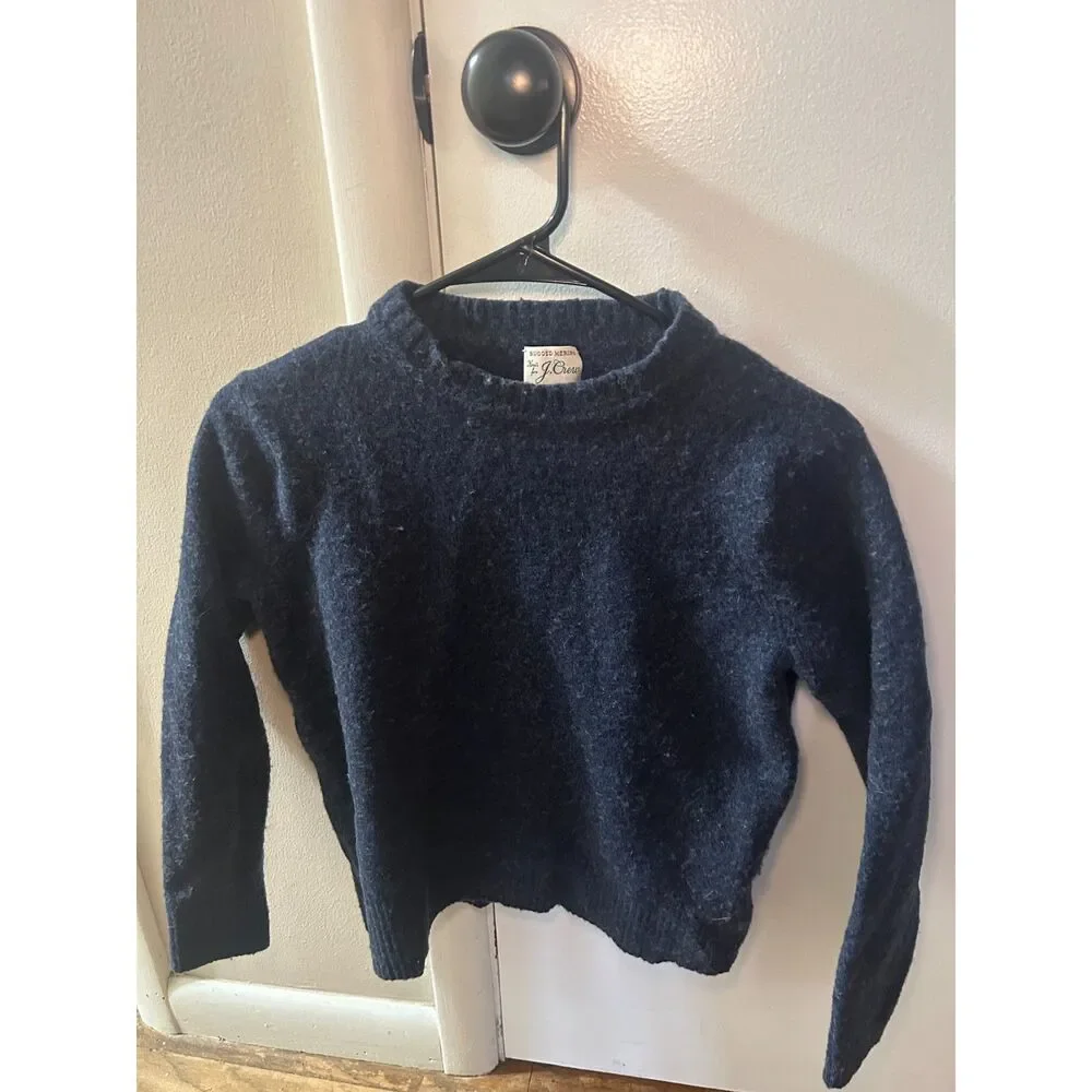 J. Crew Rugged Merino Wool Blend Sweater Large Navy Blue Crewneck Heritage